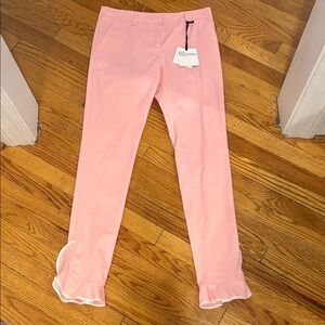 RED Valentino Blush Straight Leg Pants with Ruffle Hem